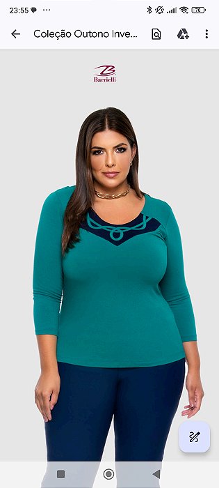 Blusa manga 3/4 azul com verde barrielli