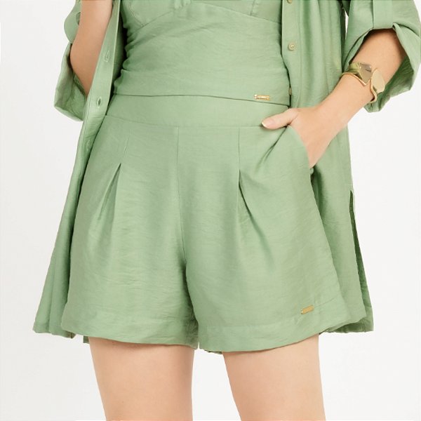 Shorts detalhe prega viscomida lisa medi modas