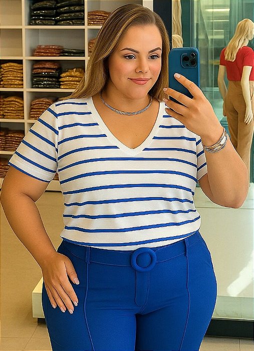 Blusa decote v listrada Gabi rayra