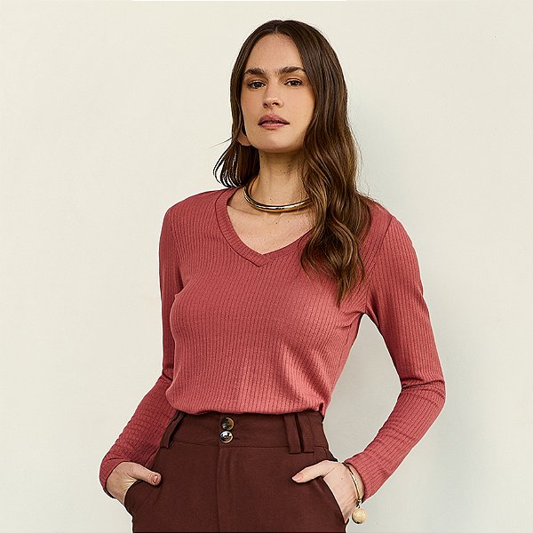 Blusa decote v de tricot de viscose realist
