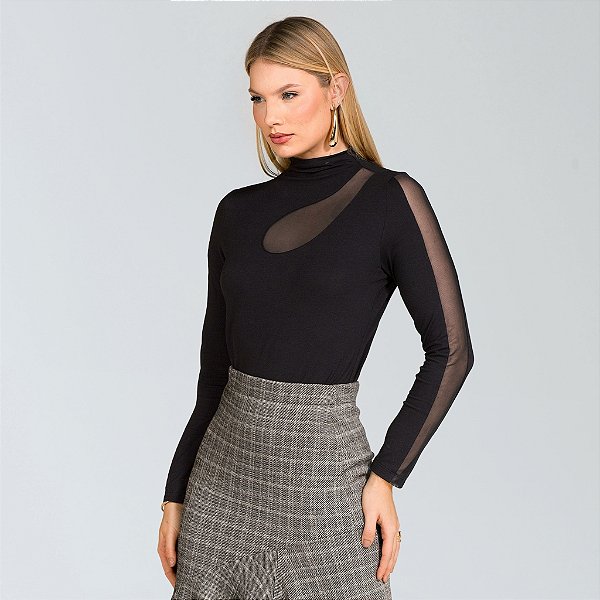 Blusa de manga comprida com detalhes em tule miravest