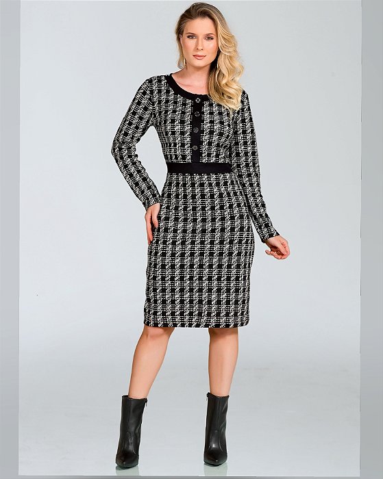 Vestido de Jacquard com recorte no ponto roma miravest
