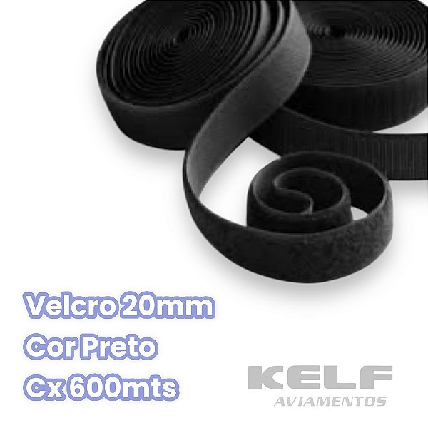 Velcro 20mm - Cor preto Cx 600m