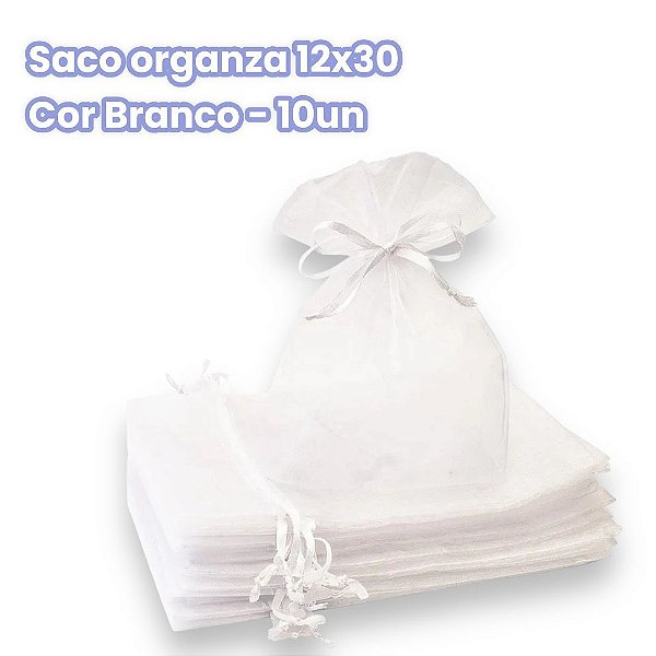 Saco De Organza Branco 10 Unid. Tamanho 12x30cm