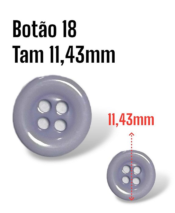 Botão Tam 18 (11,4mm) - Cor Lilas Claro 4 Furos - 144un