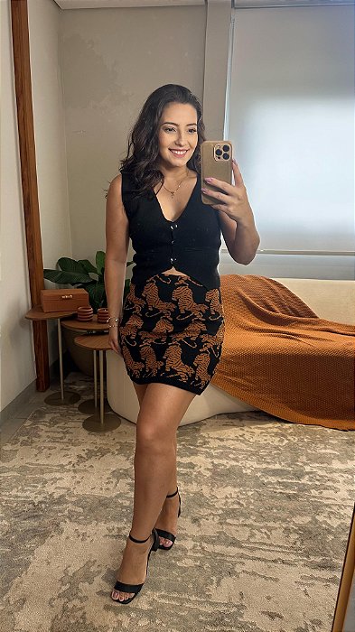 Saia Cropped Tricot Tigres Copacabana