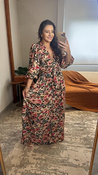Vestido Longo Estampado Jardim De Flor