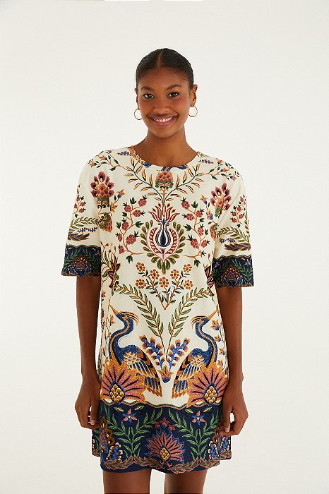 Vestido T-Shirt Basico Estampado Jardim Maravilhoso