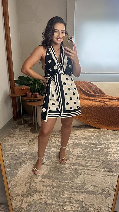 Vestido Curto Lenço Poá Céu