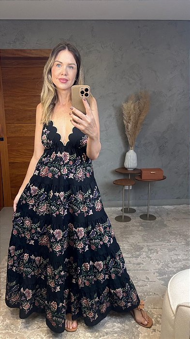 Vestido Longo Estampado Jardim Maravilhoso