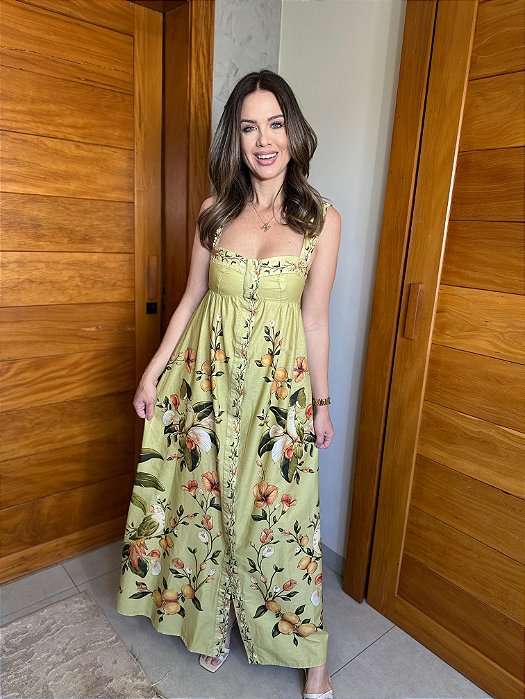 Vestido Longo Alça Estampado Bosque Chic