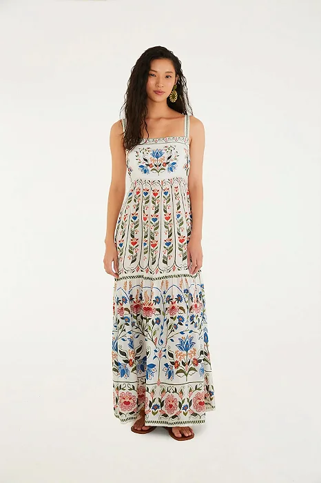 Vestido Longo Estampado Jardim Beleza