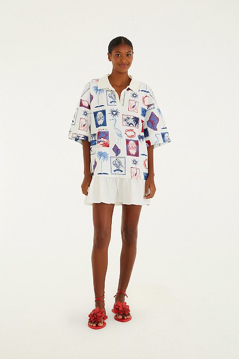 Vestido Polo Estampado Tropical Vintage