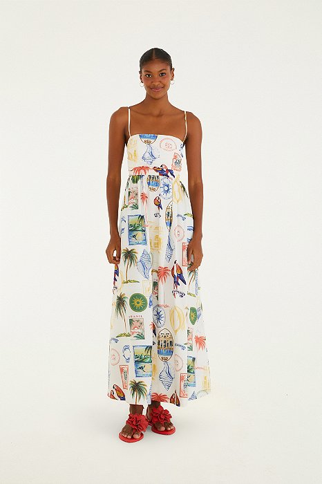 Vestido Cropped Estampado Tropical Vintage