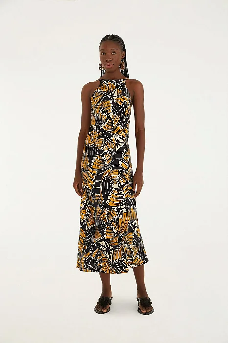 Vestido Cropped Frente Única Estampado Leque De Tucanos