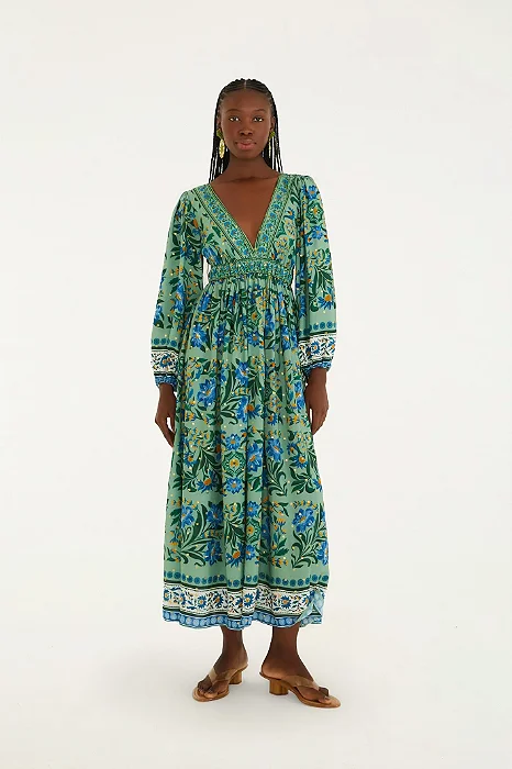 Vestido Cropped Estampado Azulejo Florido