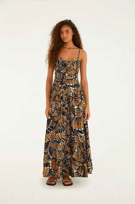 Vestido Longo Estampado Leque De Tucano