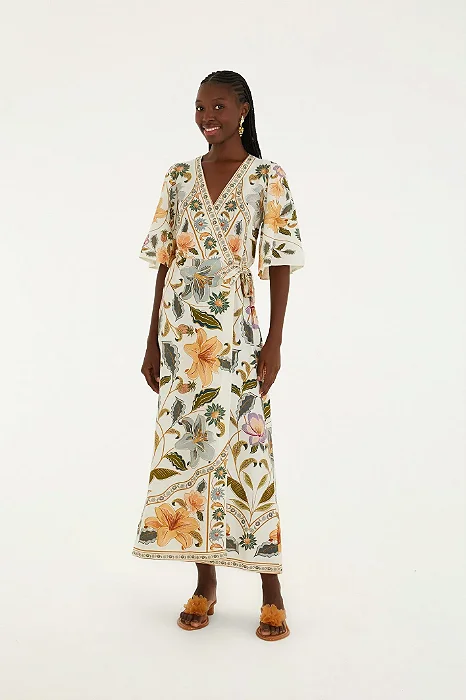 Vestido Longo Manga Estampado Marcelle