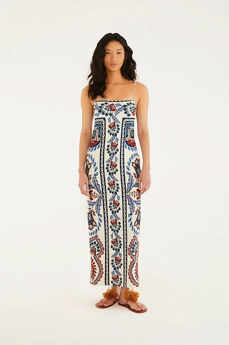 Vestido Midi Estampado Lenço Náutico