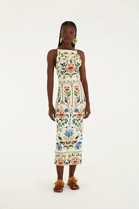 Vestido Alça Estampado Jardim Beleza