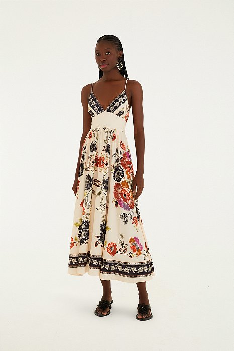 Vestido Midi Estampado Flor De Fita