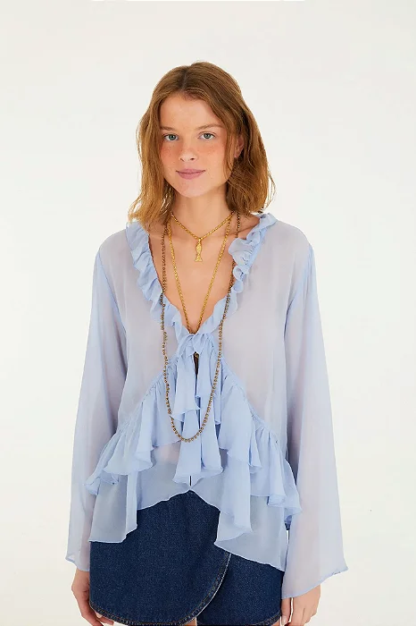 Blusa Amarração Babados Manga