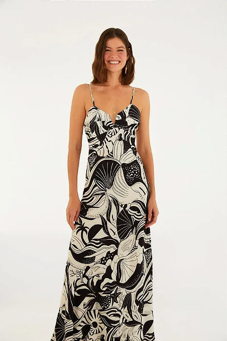 Vestido Alcinhas Estampado Festa De Mar