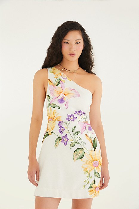 Vestido Curto Estampado Orquidário