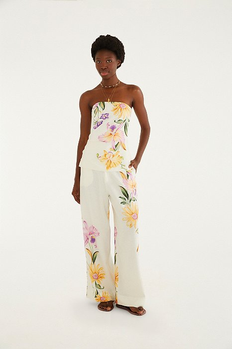 Calça Reta Estampada Orquidário