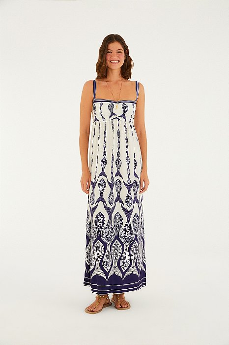 Vestido Longo Estampado Peixe Correnteza