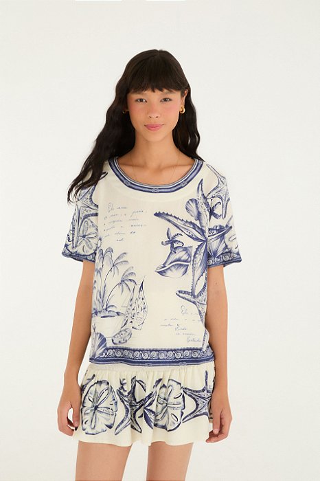 T-Shirt Estampada Mar De Ondas