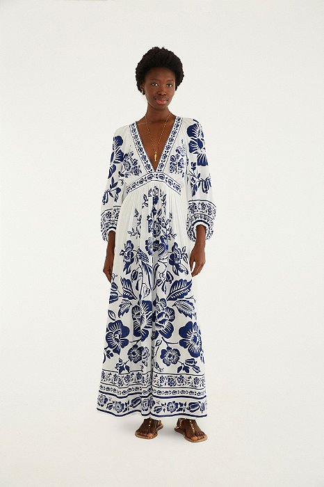 Vestido Longo Estampado Noite De Pássaro