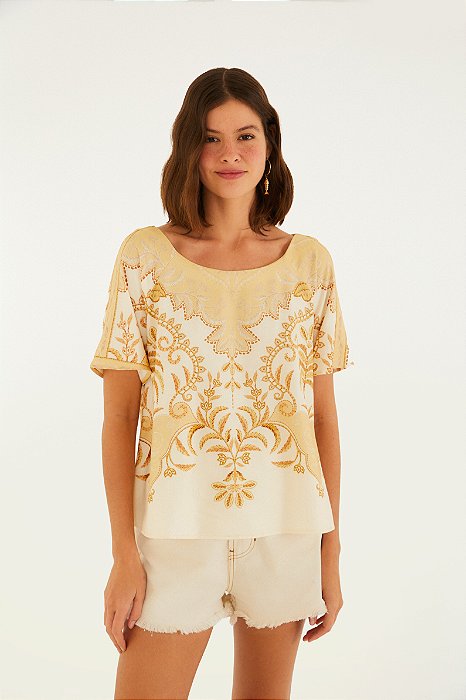 T-Shirt Estampada Paisagem Tropical