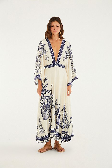 Vestido Midi Estampado Mar De Ondas Aventureiro