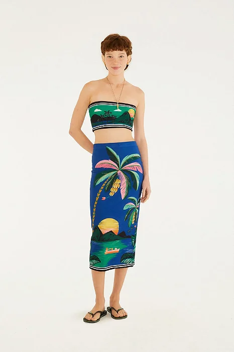 Saia Midi Reta Estampada Oásis Lenço