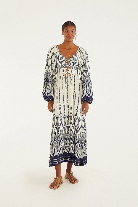 Vestido Manga Estampado Peixe Correnteza