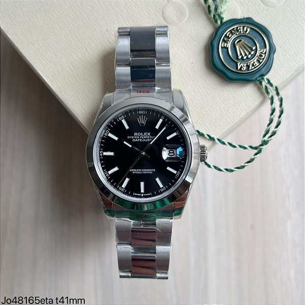 ROLEX SUPER CLONE MAQUINA ETA DATEJUST FUNDO PRETO 41MM