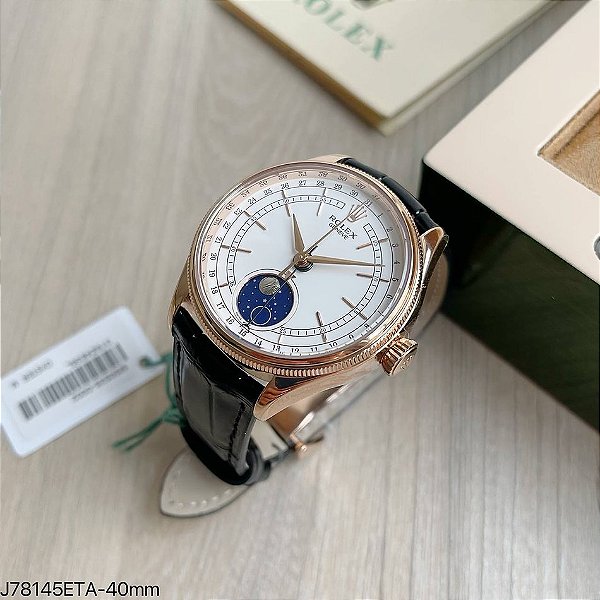 SUPER CLONE MÁQUINA ETA  ROLEX CELLINI MOONPHASE ROSE BRANCO 40MM