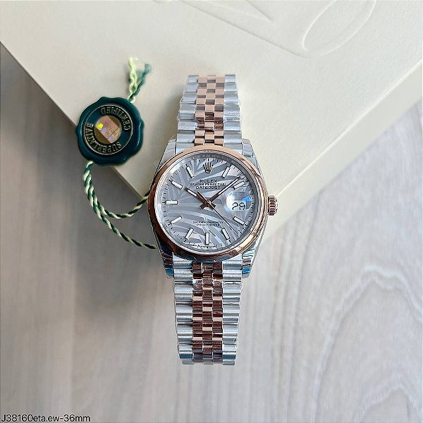 SUPER CLONE MÁQUINA ETA –ROLEX DATEJUST 36MM PRATA ROSE