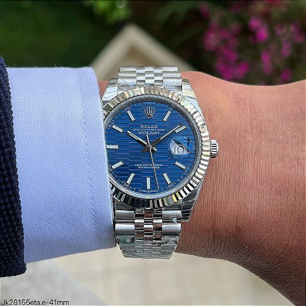 SUPER CLONE MÁQUINA ETA  ROLEX DATEJUST FUNDO AZUL JUBILEE 41MM