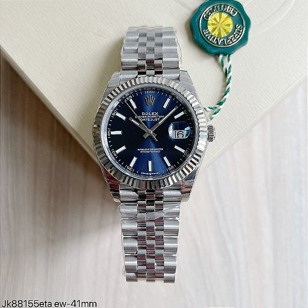 SUPER CLONE MÁQUINA ETA ROLEX DATEJUST FUNDO AZUL JUBILEE 41MM