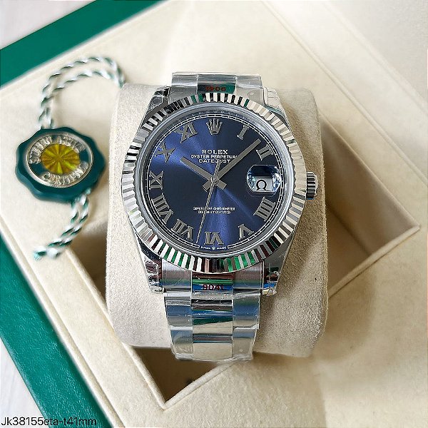 SUPER CLONE MÁQUINA ETA ROLEX DATEJUST AZUL OYSTER ROMAN DIAL 41MM