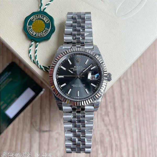 SUPER CLONE MÁQUINA ETA  ROLEX DATEJUST CINZA JUBILEE 41MM