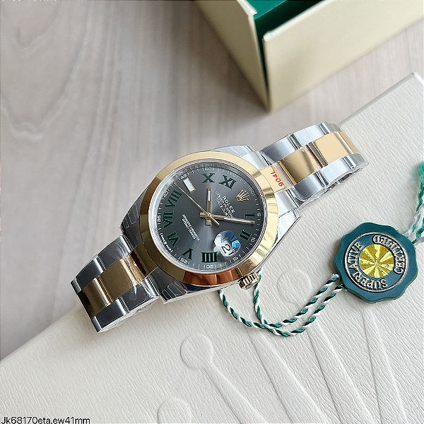 SUPER CLONE MÁQUINA ETA  ROLEX DATEJUST II CINZA OYSTER 41MM MISTO DOURADO