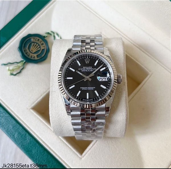 SUPER CLONE MÁQUINA ETA ROLEX DATEJUST 36MM PRETO
