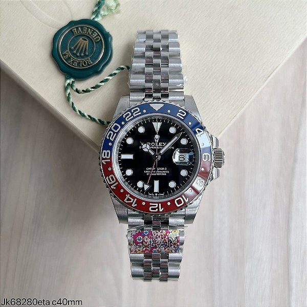 SUPER CLONE MÁQUINA ETA – ROLEX GMT MASTER II VERMELHO AZUL PEPSI JUBILEE 40MM