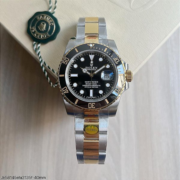 SUPER CLONE MÁQUINA ETA – ROLEX SUBMARINER PRETO PRATA DOURADO 40MM