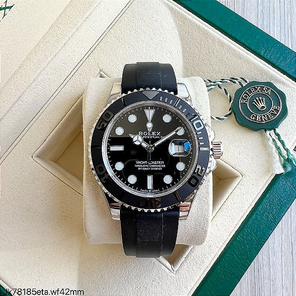SUPER CLONE MÁQUINA ETA -ROLEX YACHT MASTER PRATA OYSTERFLEX 42MM