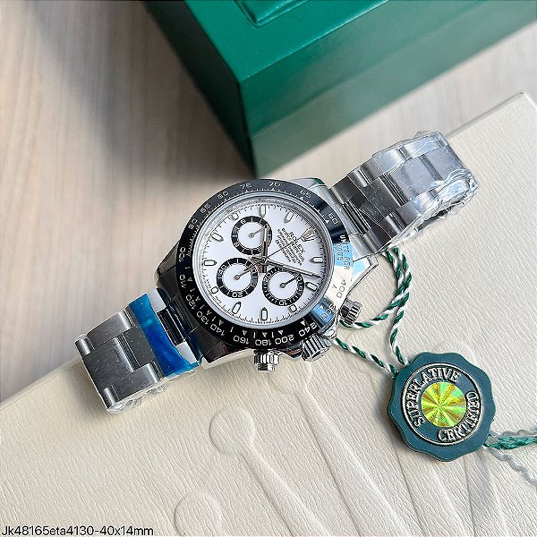 SUPER CLONE MÁQUINA ETA – ROLEX DAYTONA PRATA BRANCO PANDA 40MM