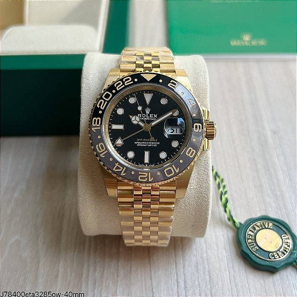 SUPER CLONE MÁQUINA ETA – ROLEX GMT MASTER II DOURADO JUBILEE 40MM